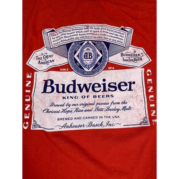 Budweiser Beer Label Red T-Shirt Men’s Size L Graphic Tee - Picture 5 of 6